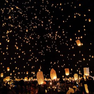 hundreds of released lanterns
